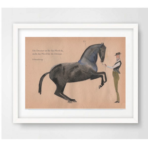 Kunstdruck Din A 4, "B. Branderup 2", Aquarell, Print Druck Illustration Dekoration Bild horsemanship Art of riding Freiheitsdressur