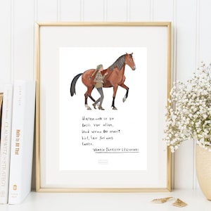 Card Din A 5 Artprint Poster “The Art of Riding” Acquerello, Stampa artistica Charlotte Löwenherz 3, Citazione “La fiducia è la base..” Arte di guida