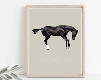 Din A5 Artprint Geburtstagskarte  Print Pferdebild reiten Pferd ‚Life like someone left the gate open’ Reitkunst Pferdebild mit Umschlag