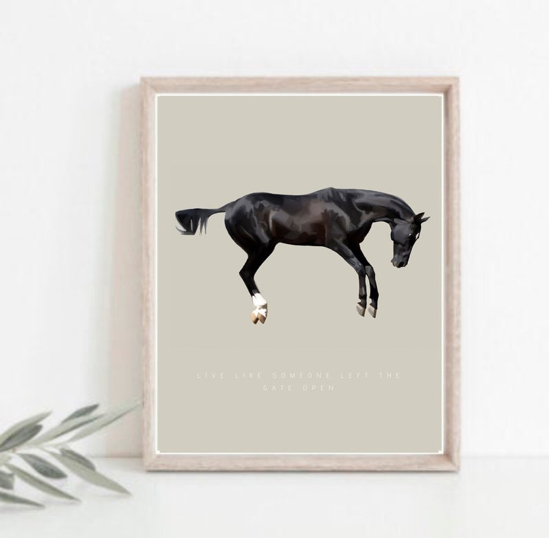 Din A5 Artprint Birthday Card Print Horse Picture Riding Horse 'Life like someone left the gate open' Horsemanship Horse picture with envelope image 1