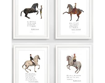 SET of 4 Prints Horsemanship Dressage Riding Horse print with quote