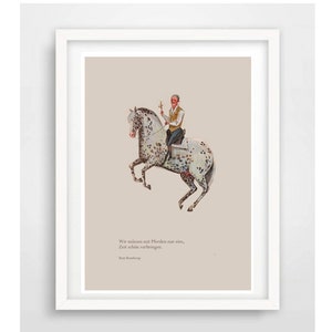 Carta Din A 5 Artprint Poster DinA5 "The Art of Riding", "Branderup con Filur" Acquerello, stampa artistica su sfondo grigio beige chiaro