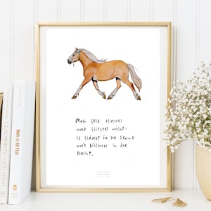 Karte Din A 5 Artprint Poster „Haflinger“ Aquarell- Kunstdruck mit Zitat