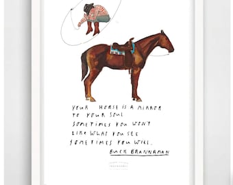 Card Din A 5 Buck Brannaman Artprint Poster DinA5 Art Watercolor, Art Print Digital Print Horse Picture Decoration Poster Riding Equestrian Art