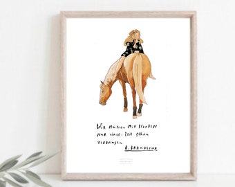 Card Din A 5 Artprint Poster "Freedom Dressage" Watercolor Art Print Haflinger with B. Branderup Quote: "We only have to do one thing with horses..