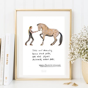 Carta Din A 5 Poster con stampa artistica “The Art of Riding” Acquerello, Stampa artistica Charlotte Lionheart 1, Citazione “Orgoglio e grazia” Arte accademica di equitazione