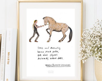 Card Din A 5 Artprint Poster "The Art of Riding" Watercolor, Art Print Charlotte Löwenherz 1, Quote "Pride and Grace" Academic Riding Art