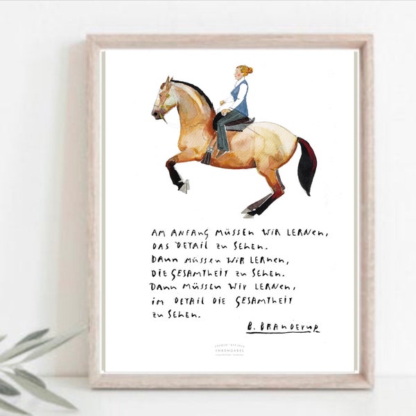 Map Din A 5 Artprint Poster "The Art of Riding" Watercolor, Art Print Levade Anne Katrin Branderup Quote