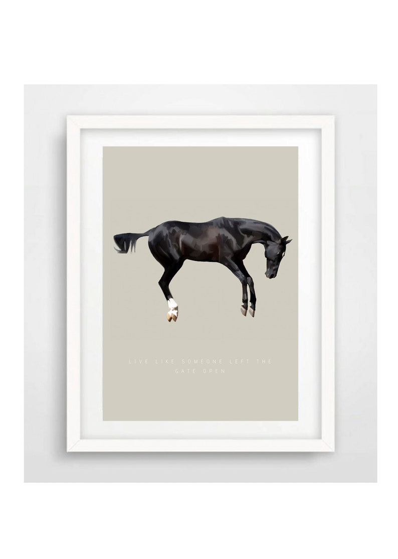 Din A5 Artprint Birthday Card Print Horse Picture Riding Horse 'Life like someone left the gate open' Horsemanship Horse picture with envelope image 2