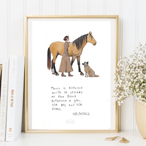 Karte Din A 5 Artprint Poster Aquarell, Kunstdruck Digitalprint Pferd Dekoration Reiten Reitkunst ‚Bond between woman, horse and dog’ Sarah
