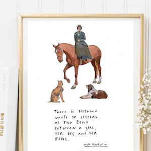 Karte Din A 5 Artprint Poster Aquarell, Kunstdruck Digitalprint Pferd Dekoration Poster Reiten Reitkunst ‚Bond between woman, horse and dog’