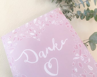 Map Din A 5 Folding card "Thank you" Greeting card with envelope Calligraphy pink, enchanting thank you folding card