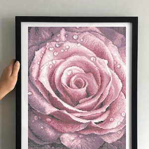 ピンクのバラ - ビーズ刺繍キット。花の DIY ビーズ細工キット。手刺繍ビーズステッチ。花の 3D ニードルポイント タペストリー手工芸品。