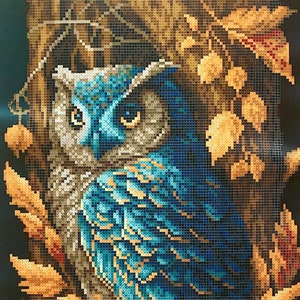 冬の森のフクロウのビーズ刺繍キット | DIY ビーズとステッチの工芸品 | 3D ニードルポイント タペストリー セット