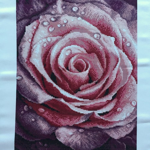 Pink Rose - bead embroidery outlet kit. Flower DIY beadwork kit. Hand embroidery beaded stitching. Floral 3D needlepoint tapestry handcraft.