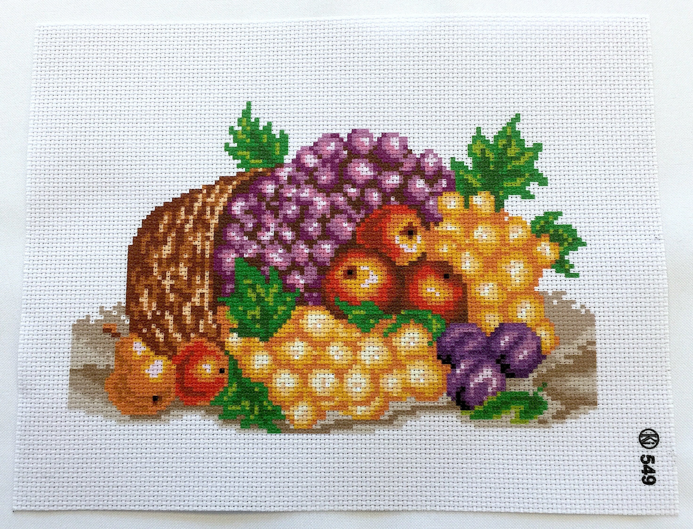 Kit Punto Croce RTO Fiori E Frutta – 26x26 Cm, Tela Aida 14 Ct, 36 Colori DMC, Perfetto Per Adulti