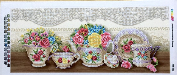 Bead Embroidery Kit Flowers Beaded stitching Beadwork Bead needlepoint DIY