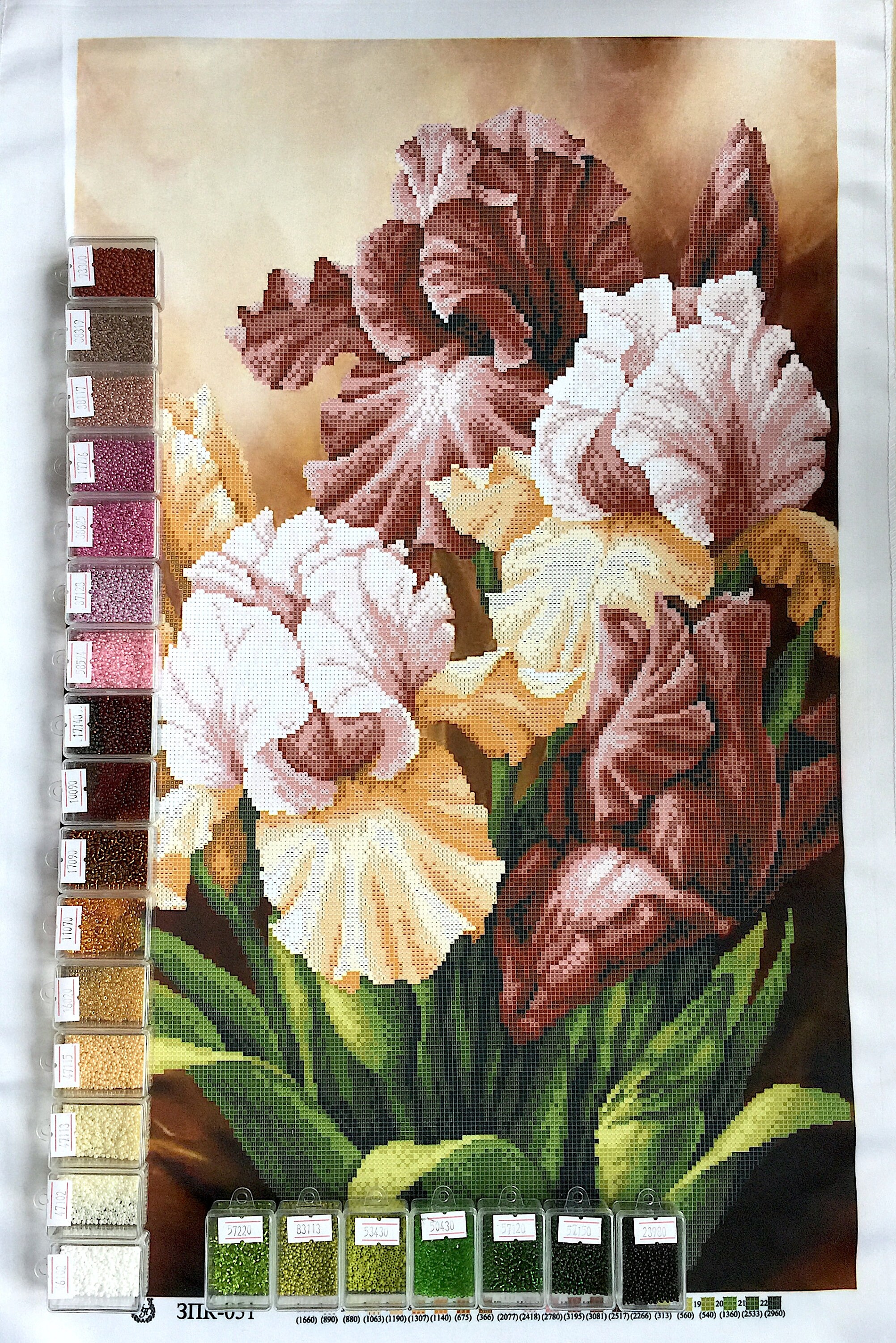 Iris bouquet bead embroidery kit. Flower DIY beadwork kit. Etsy