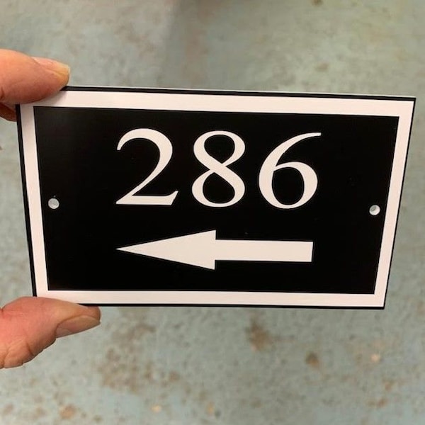 Small Address Number Sign with Directional Arrow Facing Right or Left - Address Plaque, Room Number, Room Name