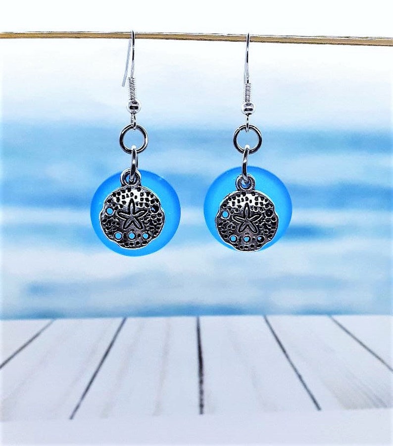 Dainty Sand Dollar Earrings Sterling Silver Beach Jewelry Sea Glass Sand Dollar Earrings Sea Glass Earrings Sea Glass Jewelry