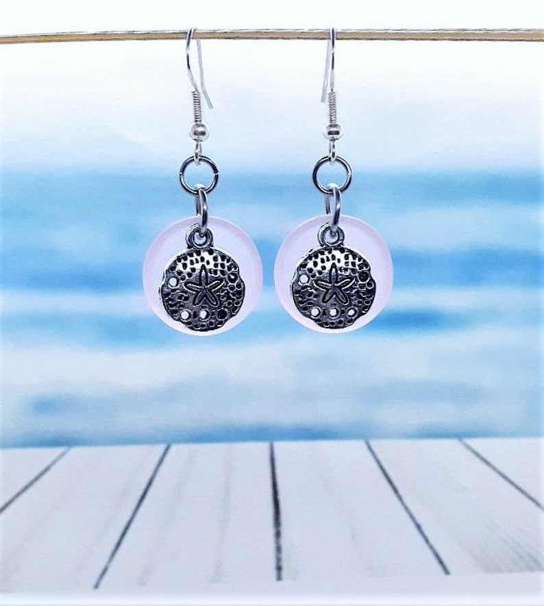 Dainty Sand Dollar Earrings Sterling Silver Beach Jewelry Sea Glass Sand Dollar Earrings Sea Glass Earrings Sea Glass Jewelry