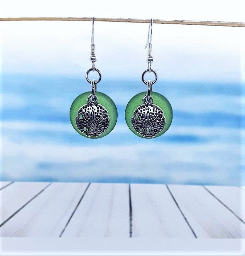 Dainty Sand Dollar Earrings Sterling Silver Beach Jewelry Sea Glass Sand Dollar Earrings Sea Glass Earrings Sea Glass Jewelry