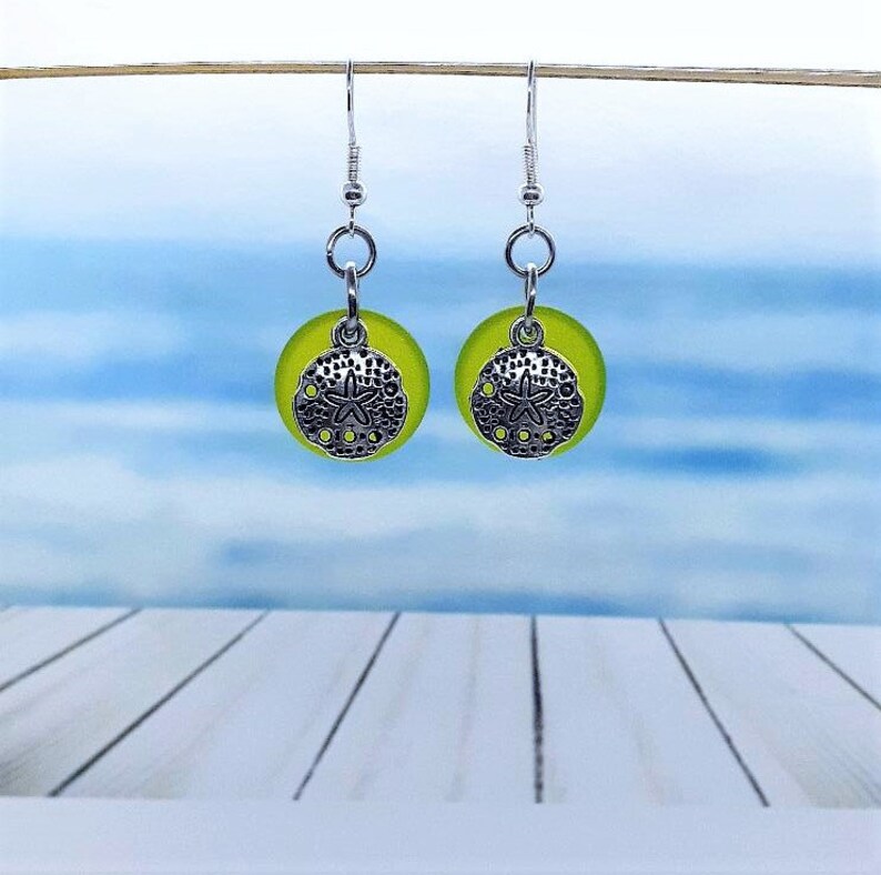Dainty Sand Dollar Earrings Sterling Silver Beach Jewelry Sea Glass Sand Dollar Earrings Sea Glass Earrings Sea Glass Jewelry