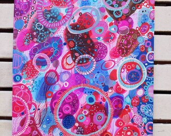 Original alcohol painting, original acrylic painting, under the sea, bohoart, microscopic, cells, line art, original drawing, sea, coral reel