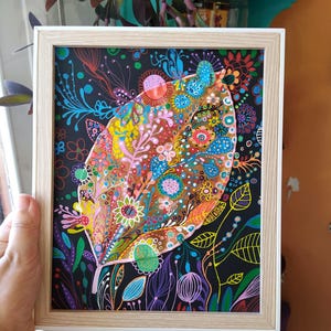 Dipinto originale intitolato "Foglia d'albero dipinta" le cui misure sono 25x30 cm su carta con cornice.