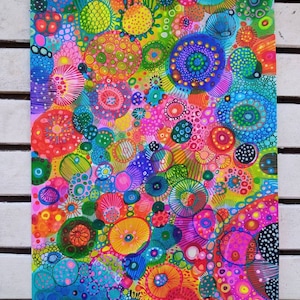 Original-Alkoholmalerei, Original-Acrylmalerei, handgefertigt, moderne Kunst, Bohoart, psychedelische Zeichnung, Blumenkunst, Doodle, Acrylmarker
