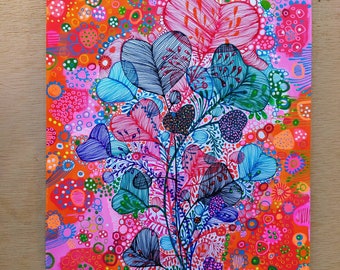 Original acrylic painting, abstract painting, floral painting, colorful floral drawing, unique handmade painting, drawing on paper, color art.