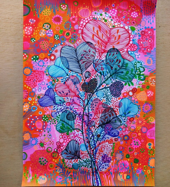 花の絵 アート オリジナルのアクリル画 抽象画 花の絵 カラフルな花