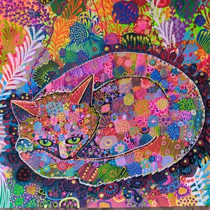 Cat painting,Cat drawing, original Cat drawing, handmade painting, original gift,blue Cat painting,contemporary art, psycodelic art,blue art