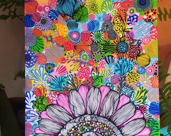 Original painting, original acrylic painting, handmade, modern art, bohoart, psychedelic drawing, flowers, art