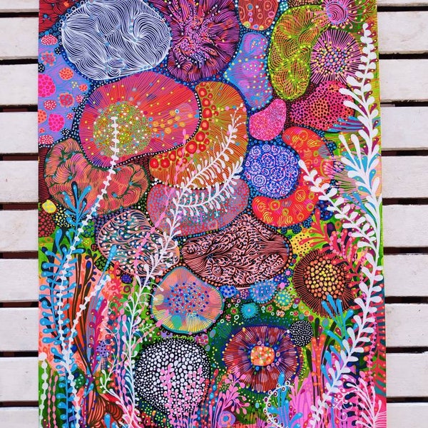 Original work made with acrylic markers and acrylic paint on 190g paper entitled "lines and dots".