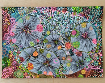 Original work made with acrylic markers and fine tip entitled "Anemone".