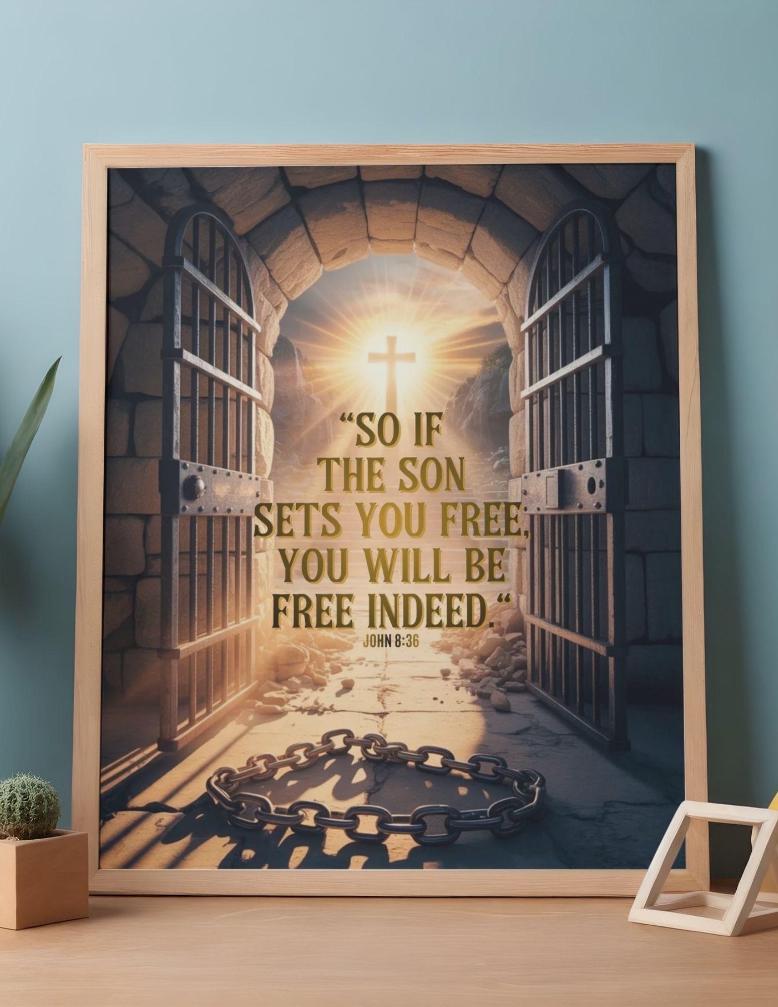 DIGITAL John 8:36 Christian Wall Art | Prison Door Freedom Scripture ...