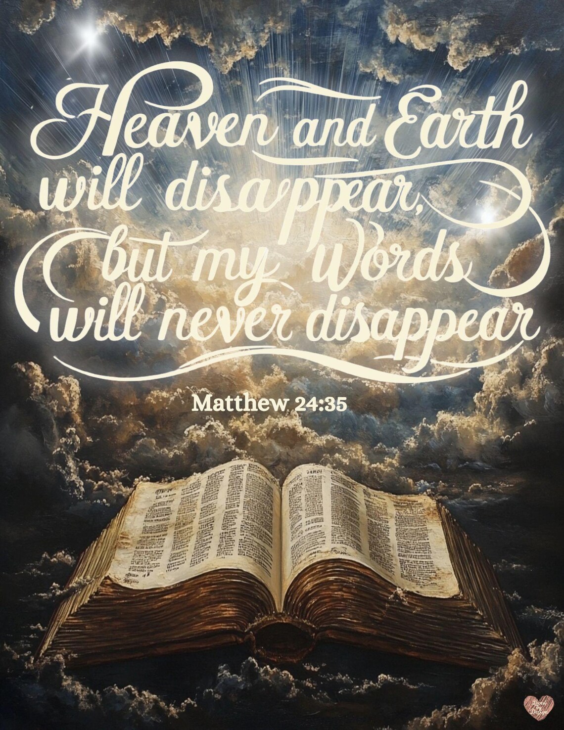 Heavenly Bible Art | Matthew 24:35 Scripture Wall Print | Christian ...