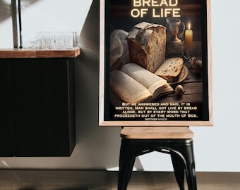 Digital Matthew 4:4 Printable Wall Art | “Man Shall Not Live by Bread Alone” Scripture Print | Bread of Life Bible Verse | Christian Decor