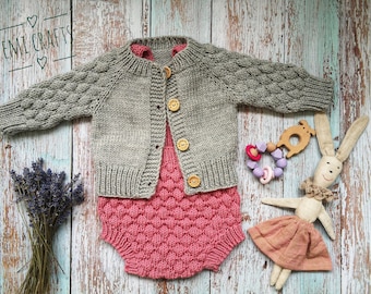 Juego de bebé tejido a mano, conjunto de lana de merino, uso del bebé, nuevo regalo del bebé, punto del bebé, regalo del recién nacido de la lana merino, traje de regreso a casa