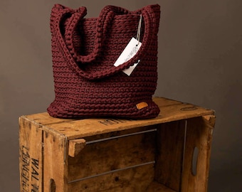 Handmade tote bag, crochet handbag, rope tote, crochet shoulder bag, summer beach bag, large shopping bag, casual bag, rope purse, cord bag