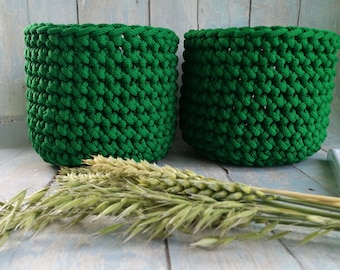 Cesto de crochê para banheiro, cesto de tecido para sala, cesto de malha para produtos de higiene. decoração de banheiro, cesta verde