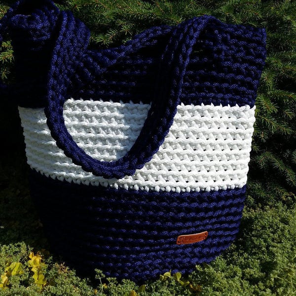 Gehaakte tote tas, gebreide schoudertas, haak touw portemonnee, strandvakantie tas, grote zomer tas, gehaakte handtas, Casual tas