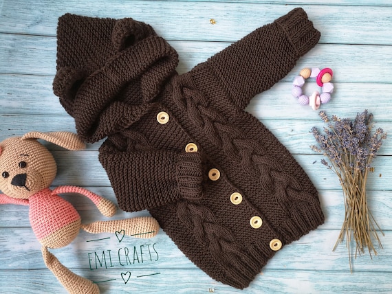 Baby Sweater Cable Knit Hand Made Kids Sweater Coat Chunky Baby