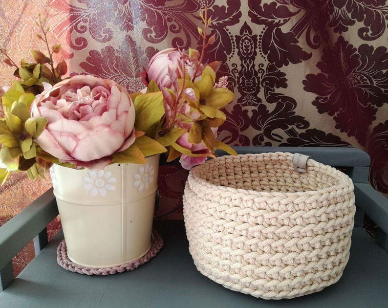 Rope Basket Round Woven Basket Crochet Toy Basket Nursery Etsy
