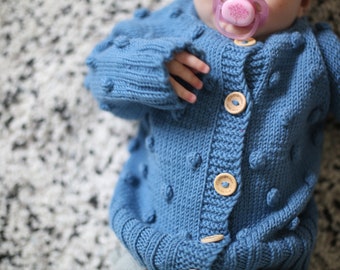 knit sweater for baby,  handmaded baby clothes, merino wool baby knits, knit sweater, bubbles cardigan , new baby,hand knit baby pullover