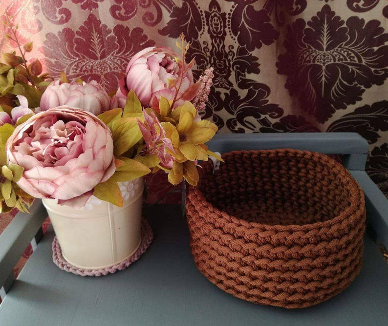 Rope Basket Round Woven Basket Crochet Toy Basket Nursery Etsy