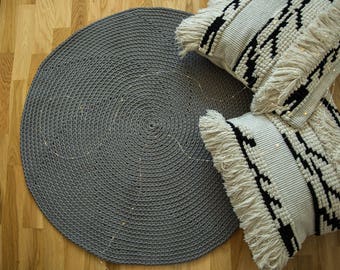 Crochet rug, Nursery rug, Floor rug, Handmade rug, Boho rug, Carpet rug, Floor mat carpet, Round rug, Decorative rug, Grey rug, Home ware