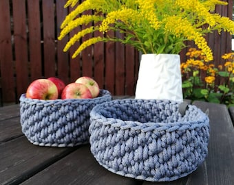 Housewarming gift, Round baskets, Storage basket, Handmade basket, Knitted basket, Home decoration , Home organizer, Crochet basket