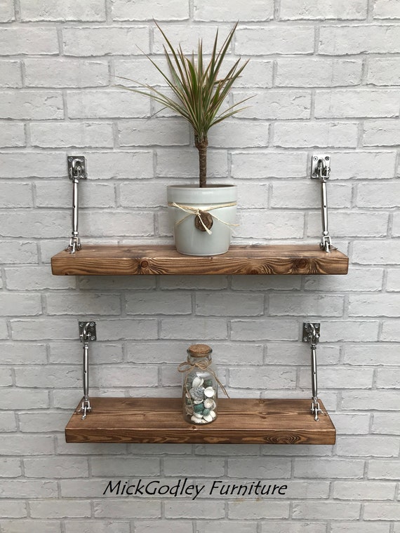 Rustic Handmade Solid Chrome Turnbuckle Floating Shelves Wood